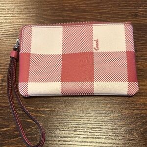 Coach Pink and Cream Plaid Wristlet NWOT